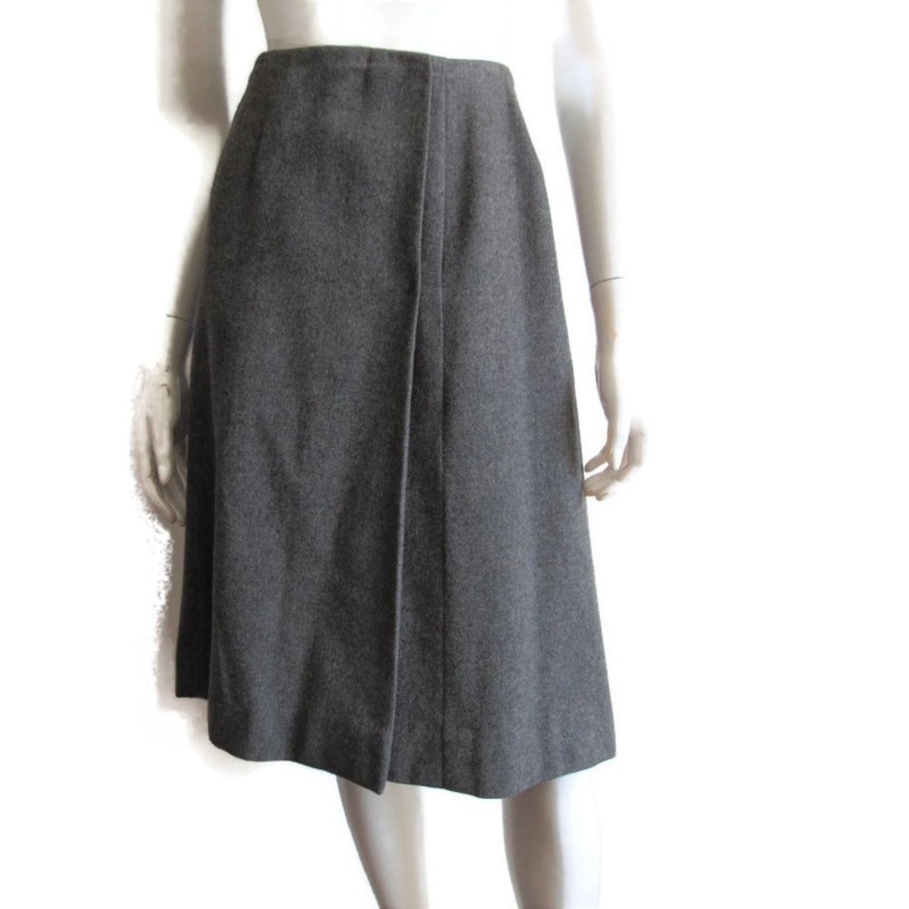 Vintage Grey Wool A-Line Wrap Skirt
